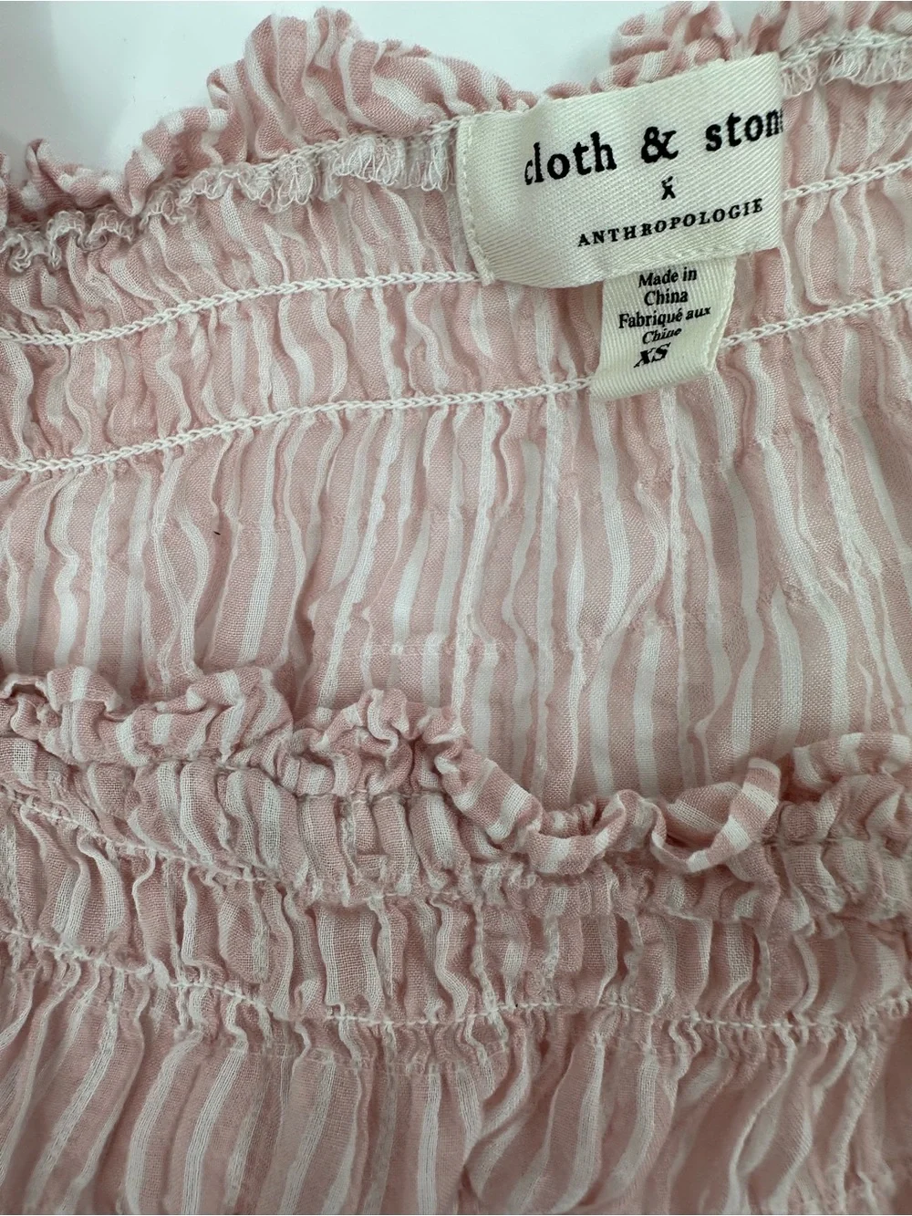 Anthropologie Cloth & Stone Pink Stripe Smocked CottageCore Coquette Sz XS 1284
